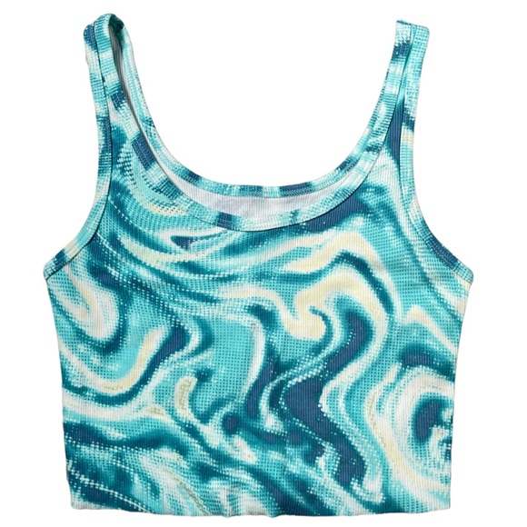 Wild Fable Sz Xs 90s vibe Slim Fit Tiny Crop Tank Top blue white cream swirl NWT - Picture 4 of 9